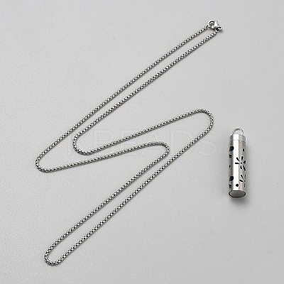 201 Stainless Steel Box Chain Hollow Column Perfume Bottle Pendant Necklaces NJEW-WH0001-31P-1