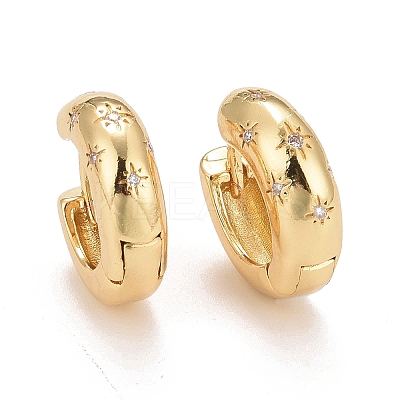 Clear Cubic Zirconia Star Hoop Earrings EJEW-C022-01G-01-1