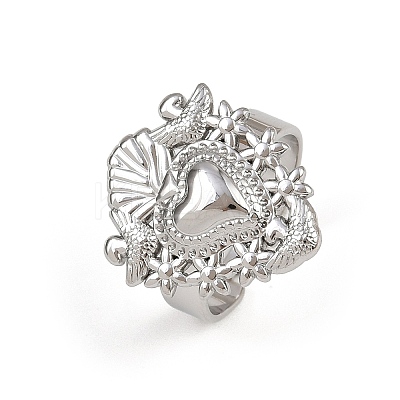 304 Stainless Steel Heart Adjustable Finger Rings for Women RJEW-A074-07P-1