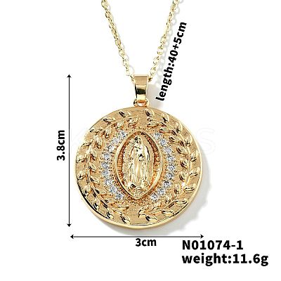 Brass Pave Cubic zirconia Flat Round with Virgin Mary Pendant Necklaces MI1997-1-1