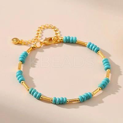 Synthetic Turquoise & Brass Beaded Bracelets for Women OR9235-1