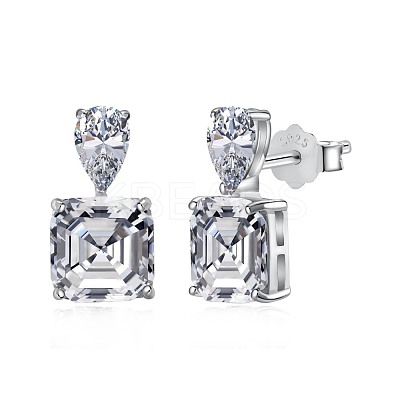 Rhodium Plated 925 Sterling Silver Micro Pave Cubic Zirconia Ear Studs for Women EJEW-P231-96P-1