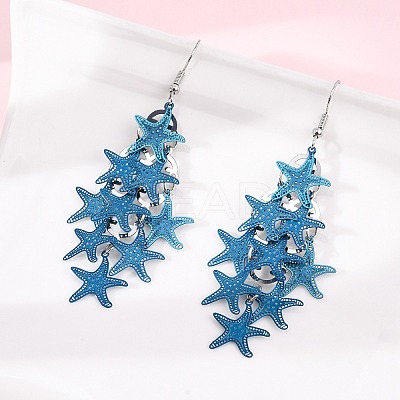 430 Stainless Steel Starfish Dangle Earrings EJEW-A137-11P-02-1