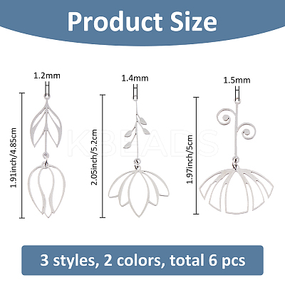 6Pcs 6 Styles 201 Stainless Steel Pendants STAS-FH0002-35-1