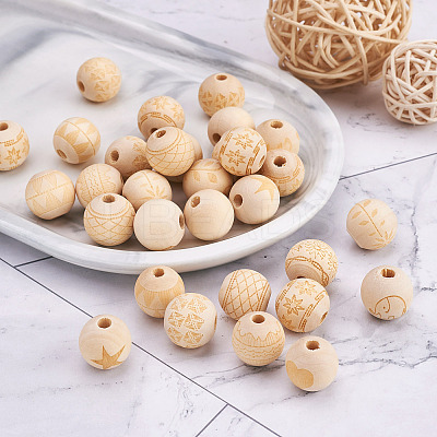 100Pcs 10 Style Unfinished Natural Wood European Beads WOOD-TA0001-55-1