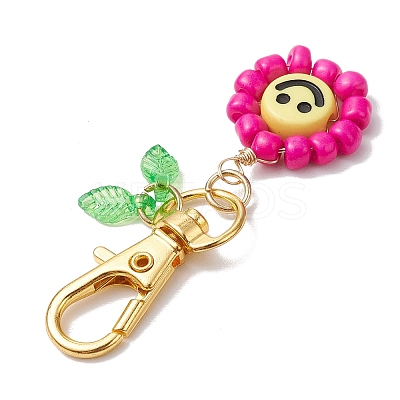 Smiling Face Flower Glass Seed with Acrylic Pendant Decorations HJEW-JM02530-1