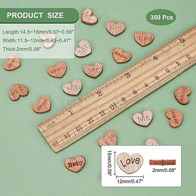 4 Styles Heart with Love & Word Wood Cabochons WOOD-FH0001-90-1