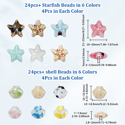 48Pcs 12 Styles Handmade Porcelain Beads PORC-PA0001-07-1