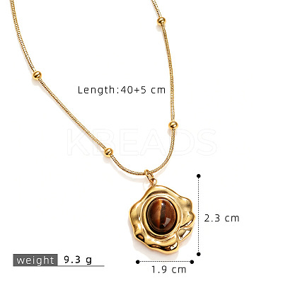 Natural Tiger Eye Pendant 304 Stainless Steel Chain Necklaces FS-WG84F4F-04-1