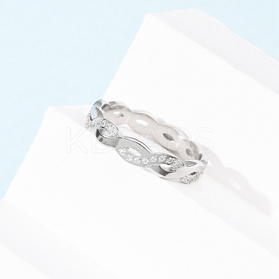 304 Stainless Steel Clear Cubic Zirconia Wave Finger Rings for Women RJEW-Z115-02P-1