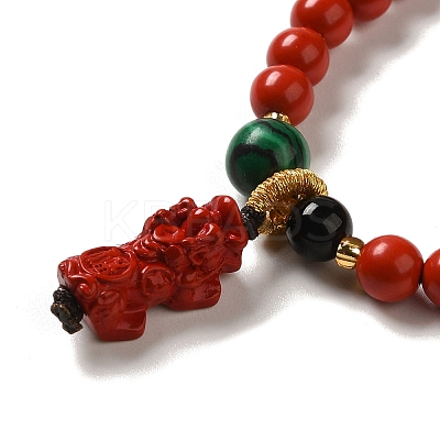6mm Round Cinnabar Mala Stretch Bracelets BJEW-B080-28A-07-1