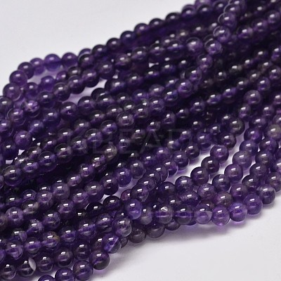 Round Grade A Natural Amethyst Bead Strands G-F289-19-4mm-1