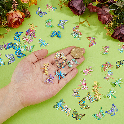 48Pcs 12 Styles Spray Painted 430 Stainless Steel Filigree Pendants STAS-HS0001-57-1
