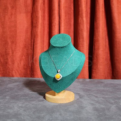 Velvet Bust Necklace Display Stands with Wooden Base ODIS-Q041-02A-01-1