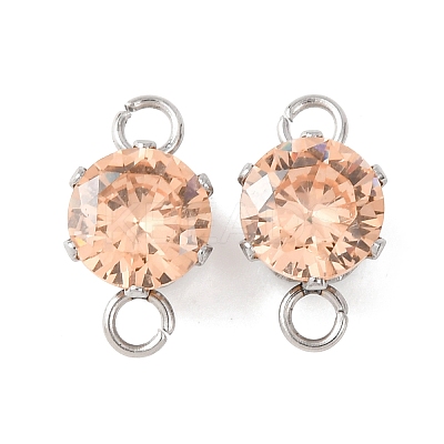 304 Stainless Steel Micro Pave Cubic Zirconia Connector Charms STAS-H240-50P-04-1