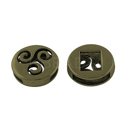 Flat Round Tibetan Style Alloy Slide Charms TIBE-R310-07AB-NR-1
