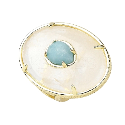 Natural Quartz Crystal & Flower Amazonite Oval Cuff Rings G-P599-01G-01-1