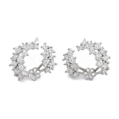 Rhodium Plated 925 Sterling Silver Micro Pave Cubic Zirconia Stud Earrings Findings EJEW-B038-15P-1