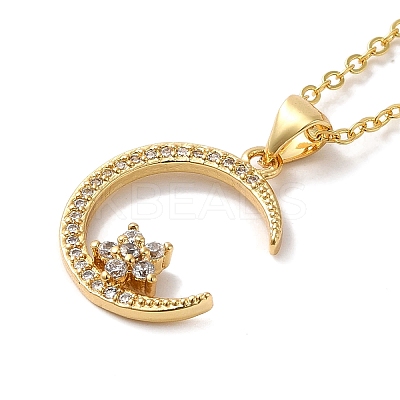 Golden Brass Crescent Moon Pendant Necklace with Rhinestone LS-NJEW-Z015-01D-G-1