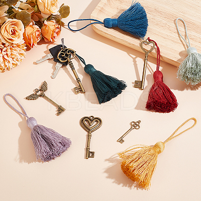 24Pcs 12 Colors Polycotton Tassel Pendants Hanging with Tibetan style Alloy Pendant FIND-GO0002-85-1