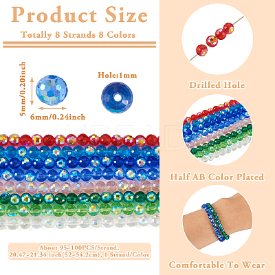8 Strands 8 Colors Transparent Electroplate Glass Beads Strands EGLA-TA0001-27B-1