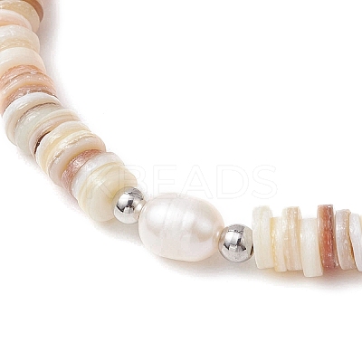Natural Cultured Freshwater Pearl & Shell & Brass Spacer Beads Stretch Bracelets for Women BJEW-JB11874-01-1