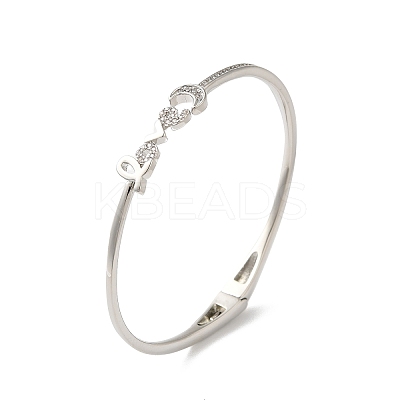 Rack Plating Brass Micro Pave Clear Cubic Zirconia Love Word Hinged Bangles BJEW-G716-02P-1