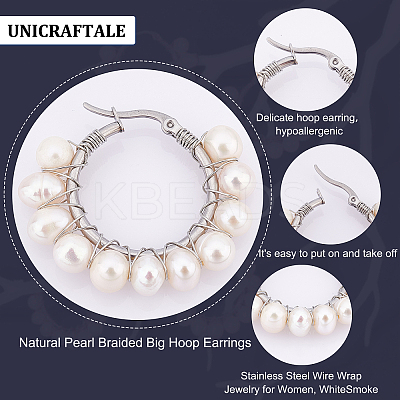 4 Pairs Natural Pearl Braided Hoop Earrings EJEW-UN0002-10-1