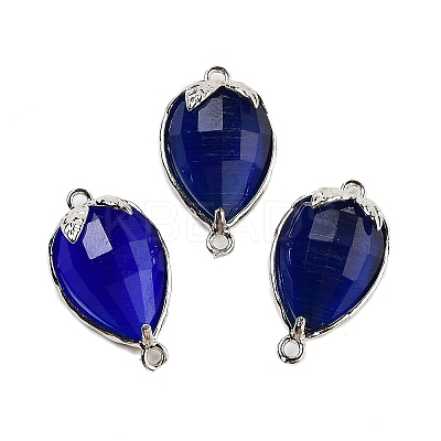 Cat Eye Faceted Teardrop Connector Charms G-B081-02P-1