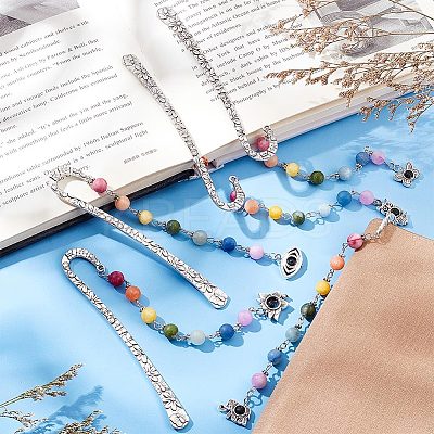 AHADEMAKER 5Pcs 5 Style Tibetan Style Alloy Bookmarks AJEW-GA0004-85-1