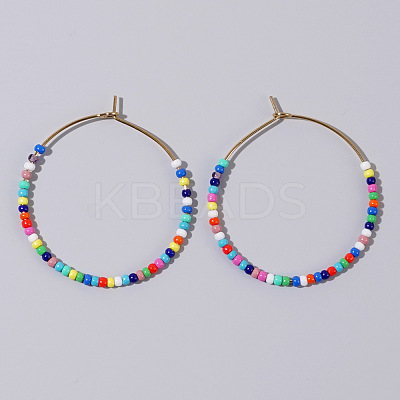 Glass Colorful Beads Hoop Earrings for Women SX7137-4-1
