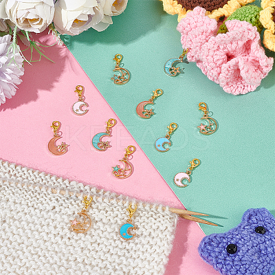 Moon with Star Pendant Stitch Markers HJEW-AB00337-1