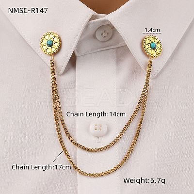 304 Stainless Steel Pave Dyed Synthetic Turquoise Hanging Chain Brooch JEWB-S021-04G-03-1