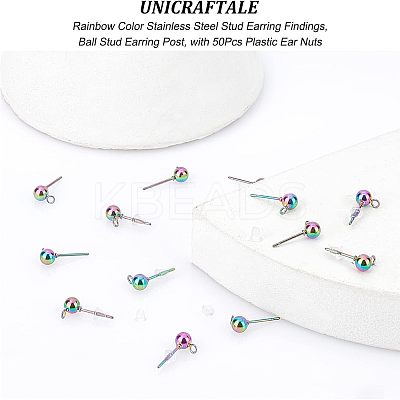 50Pcs Rainbow Color Stainless Steel Stud Earring Findings STAS-UN0037-07A-1