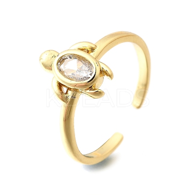 Ocean Theme Brass Micro Pave Cubic Zirconia Cuff Rings for Women RJEW-F184-17B-G-1