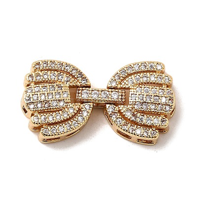 Brass Micro Pave Clear Cubic Zirconia Fold Over Clasps KK-C075-34G-1