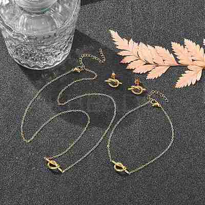 Knot 304 Stainless Steel Pendant Necklaces & Bracelets & Stud Earrings Sets for Women SJEW-C004-16G-1