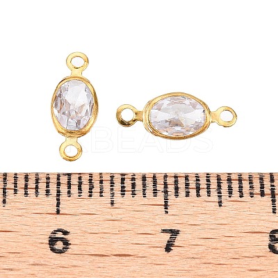 Brass Clear Cubic Zirconia Connector Charms KK-T070-09C-1