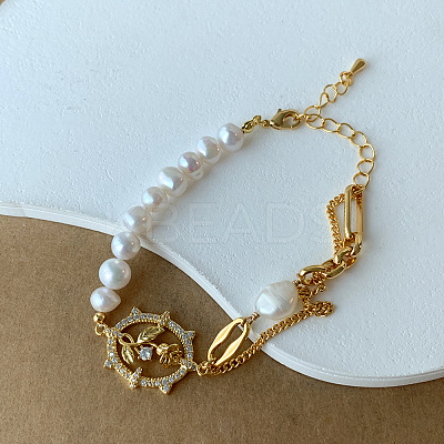 Brass Micro Pave Clear Cubic Zirconia Oval with Tulip Link Bracelets for Women FS-WG76AA2-02-1