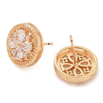 Rack Plating Flower Brass Clear Cubic Zirconia Stud Earrings EJEW-M090-22G-1