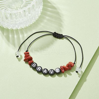 Natural Red Jasper Chip Braided Bead Bracelets BJEW-JB09608-01-1