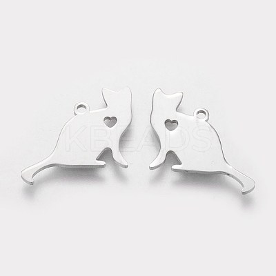 Non-Tarnish 304 Stainless Steel Kitten Pendants STAS-Q201-T440-1