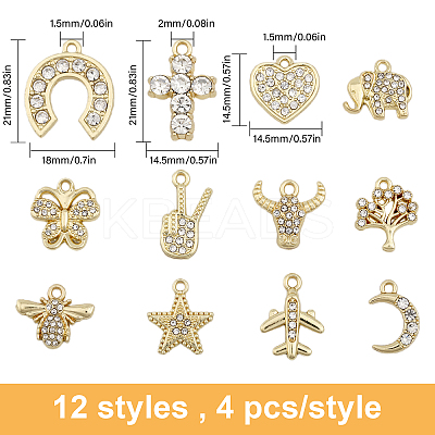 48Pcs 12 Styles Rack Plating Alloy Pendants FIND-CA0007-29-1