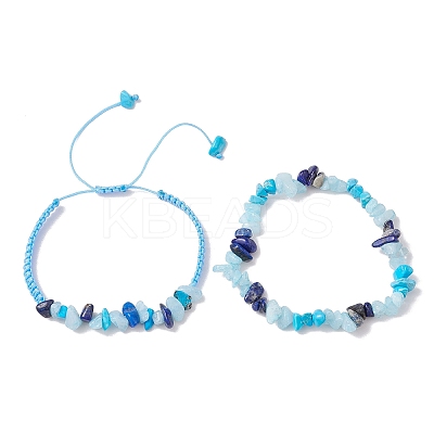 2Pcs Adjustable Natural Mixed Gemstone Braided Bracelet Sets BJEW-JB10994-1