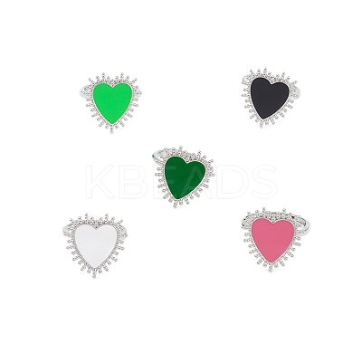 Adjustable Enamel Heart Signet Ring RJEW-K240-01P-1