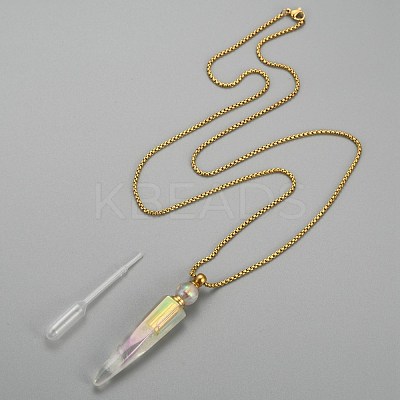 Electroplate Natural Quartz Crystal Perfume Bottle Pendant Necklaces NJEW-I239-01-1