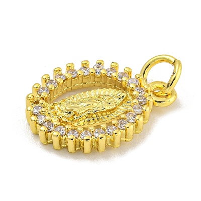 Virgin Mary Theme Rack Plating Brass Micro Pave Cubic Zirconia Pendants KK-C074-28G-01-1