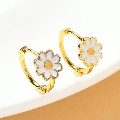 Daisy Brass Enamel Hoop Earrings for Women LS-EJEW-G434-02G-1