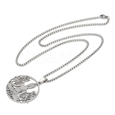 201 Stainless Steel Hollow Buddha Yoga Flower Pendant Necklaces for Women LS-NJEW-K283-06P-1