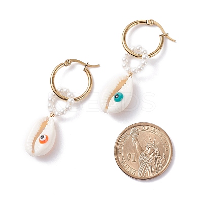 Shell Pearl Beaded Dangle Hoop Earrings EJEW-TA00042-1